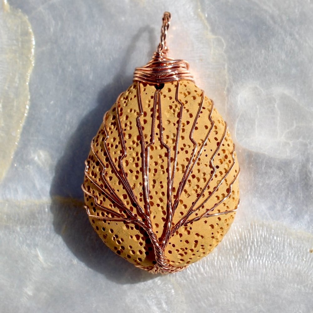 Yellow Mustard Teardrop Dye Lava Rock Pendant/ Essential Oil